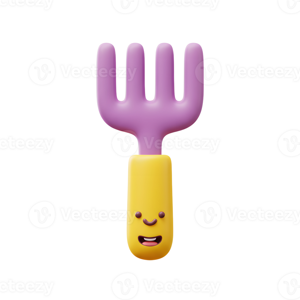 Cartoon Rake with a Face Smiling on a Plain Background png