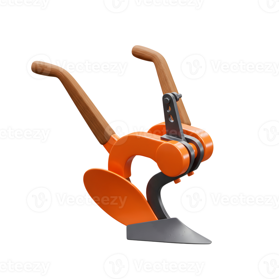 Orange and Grey Garden Plough Tool with Wooden Handles Close-Up png