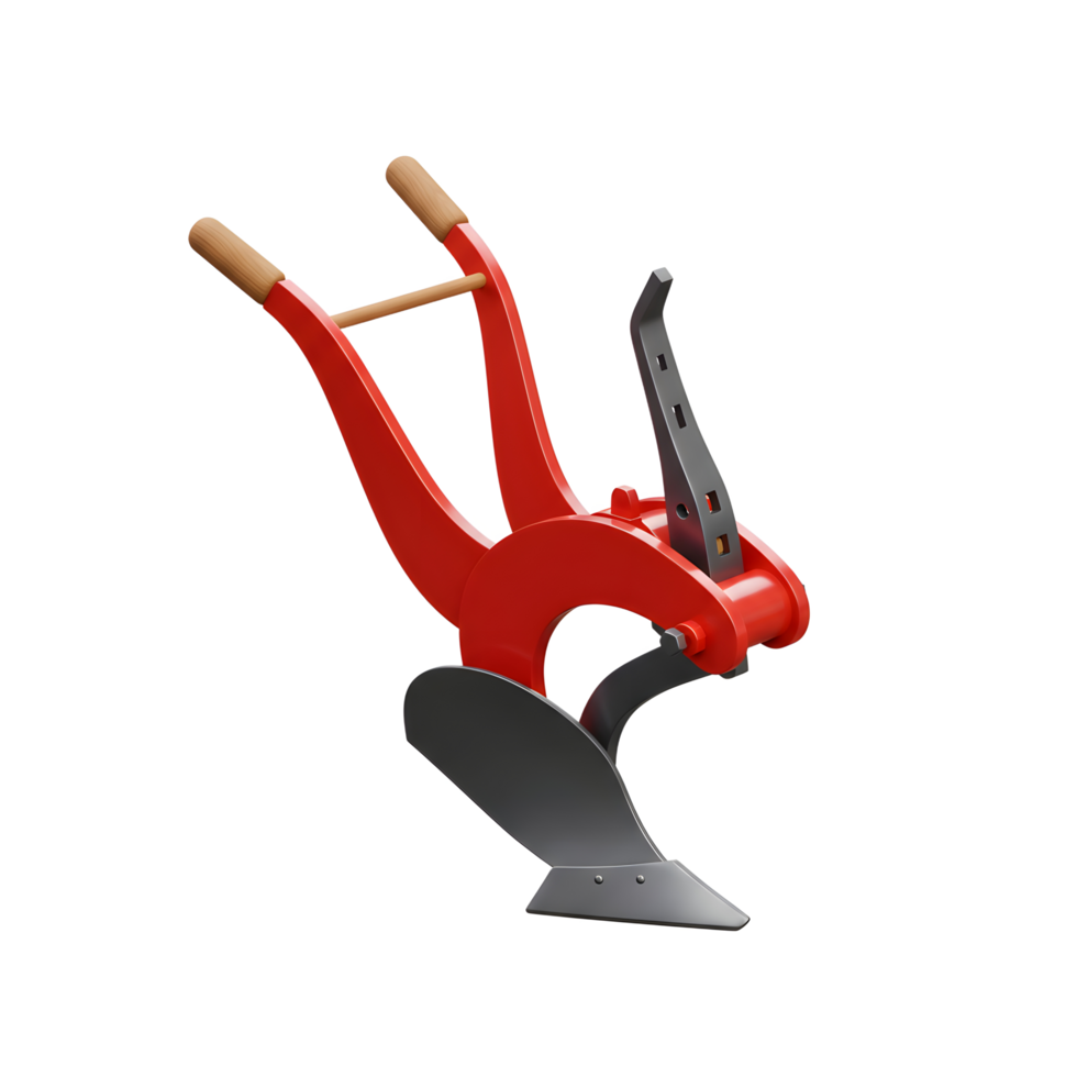 Isolated Farming Plough Tool with Red Frame and Gray Blade png