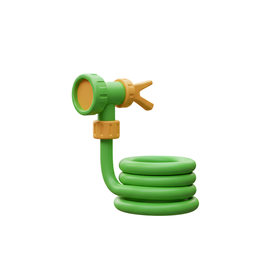 Green Garden Hose with Nozzle Coiled Neatly on White Background png