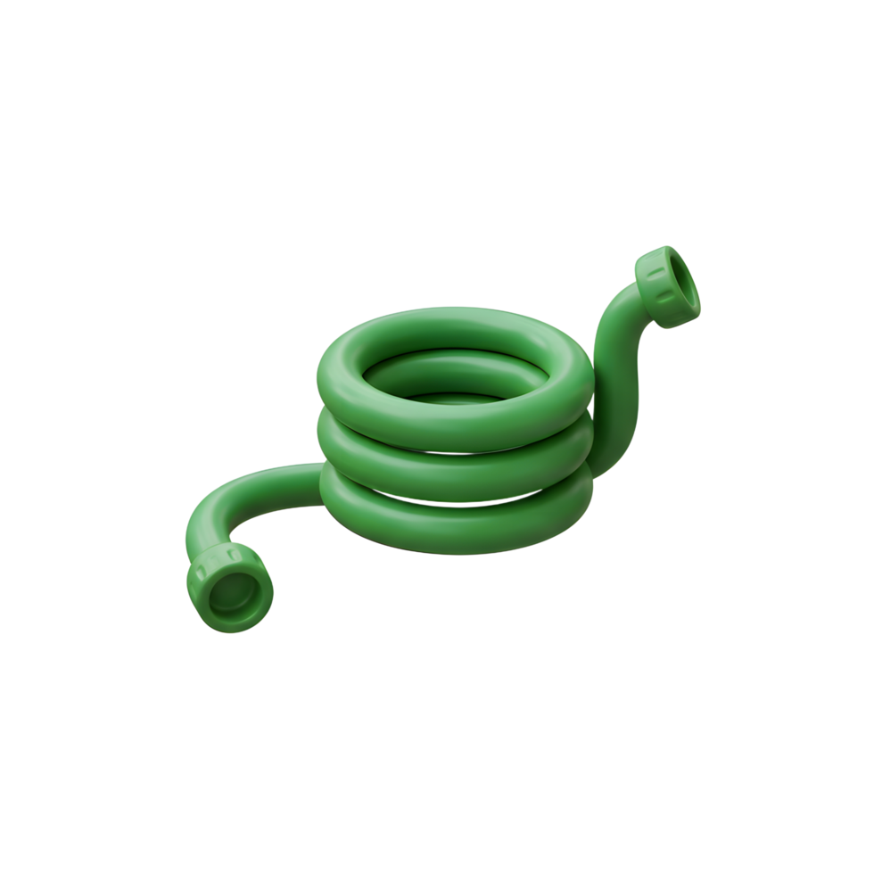 Green Garden Hose Coiled on White Background for Gardening Use png