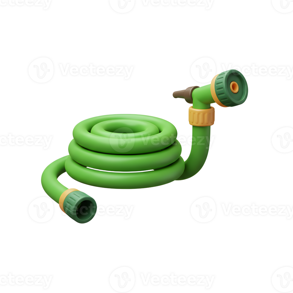 Green Garden Hose with Nozzle in Coiled Position Isolated png