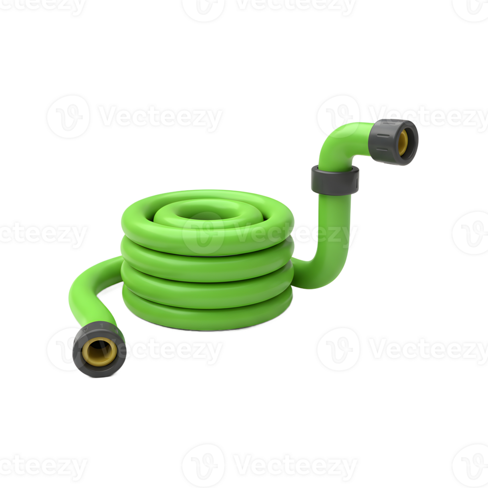 Coiled Green Garden Hose with Connectors Ready for Watering png