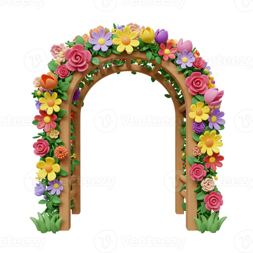 Flower Garden Archway with Colorful Flowers and Greenery Decoration png