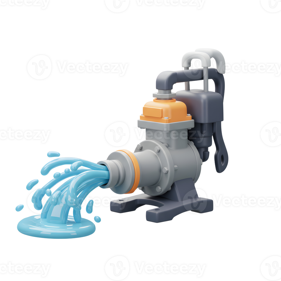 Water Pump System with Water Flowing Out Illustration on White png