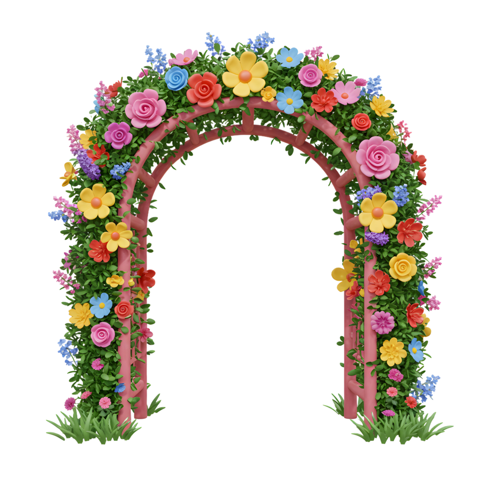 Floral Archway Covered in Colorful Flowers and Greenery Decoration png