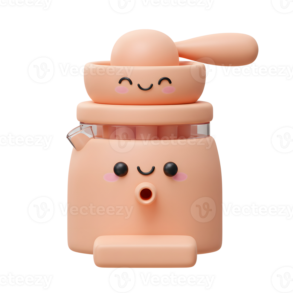 Cute Animated Kitchen Appliance Character with Funny Facial Expressions png