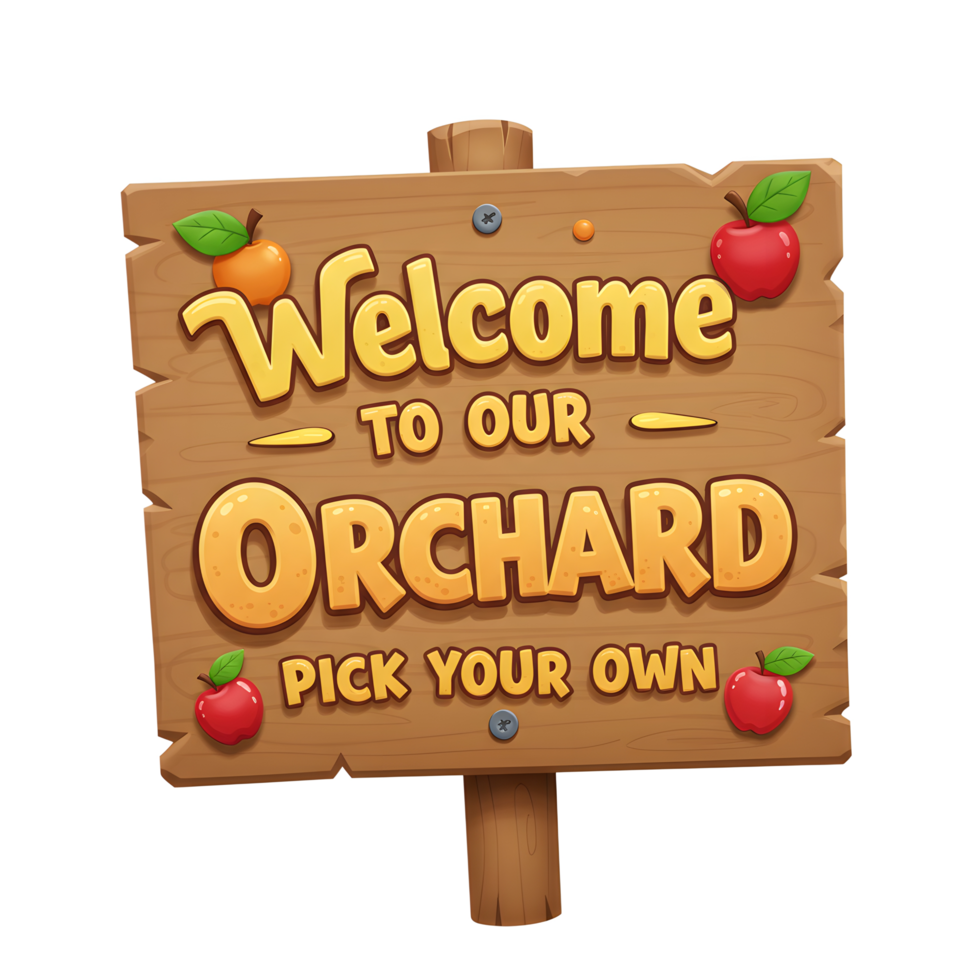Welcome to Our Orchard Sign with Apples Pick Your Own png