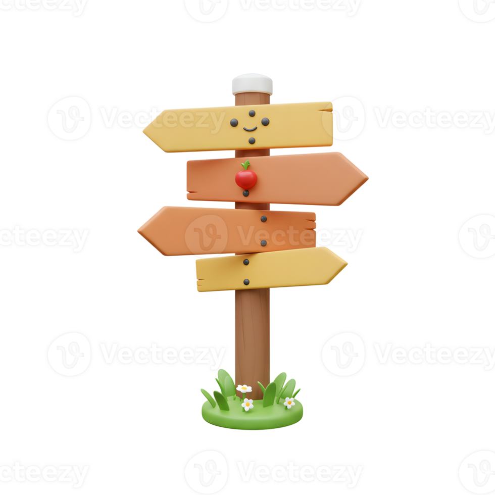 Cartoon Direction Signpost with Arrows and Apple Illustration on White png