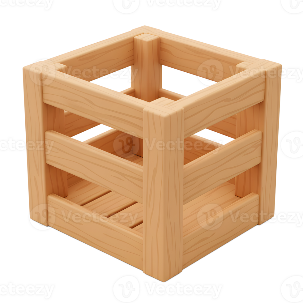 Wooden Crate Open Box Light Brown Perspective Storage Container png