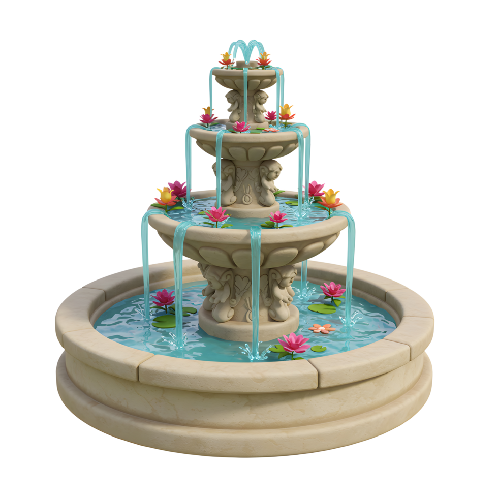 Water Fountain with Lily Pads and Water Flowing Downwards png