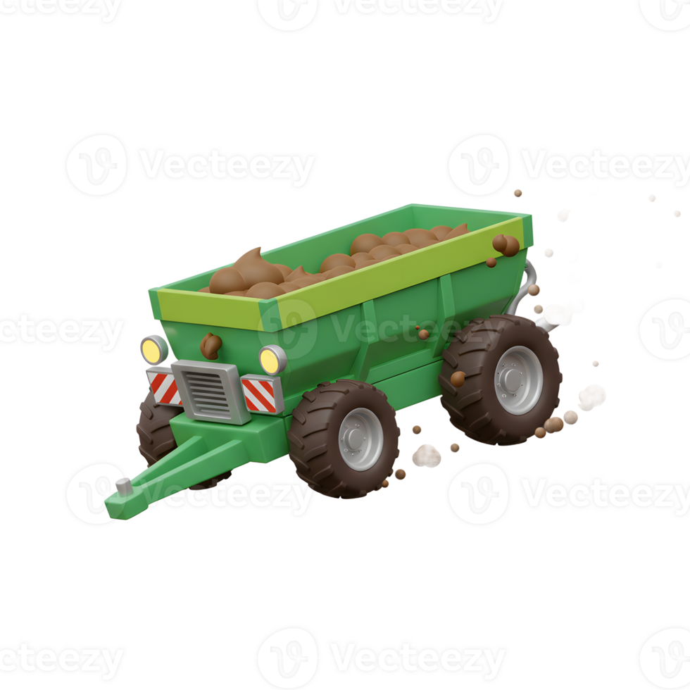 Spreading Manure with Agricultural Trailer Equipment on a White Background png