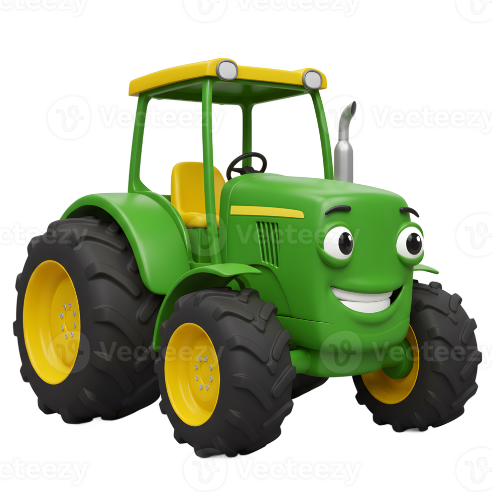 Cartoon Tractor with Smiling Face Green and Yellow Vehicle Illustration png