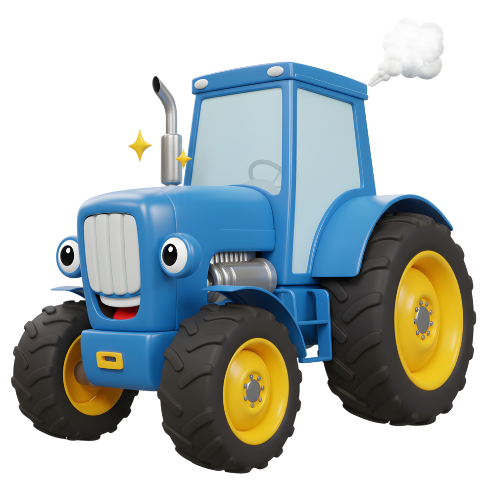 Cartoon Tractor Vehicle with Big Eyes and Smoke Coming Out png