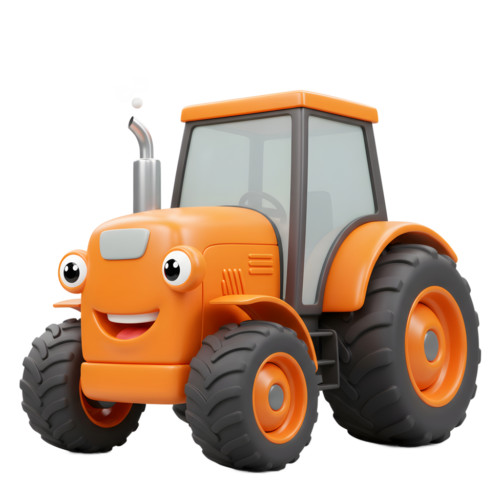Cartoon Tractor with Smiling Face and Smoke Coming From Exhaust png