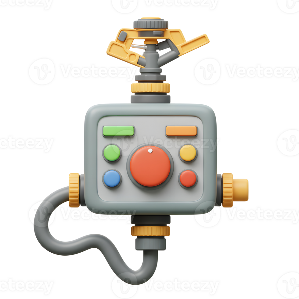 Isolated Irrigation Sprinkler System with Buttons and Hose in Neutral Gray png
