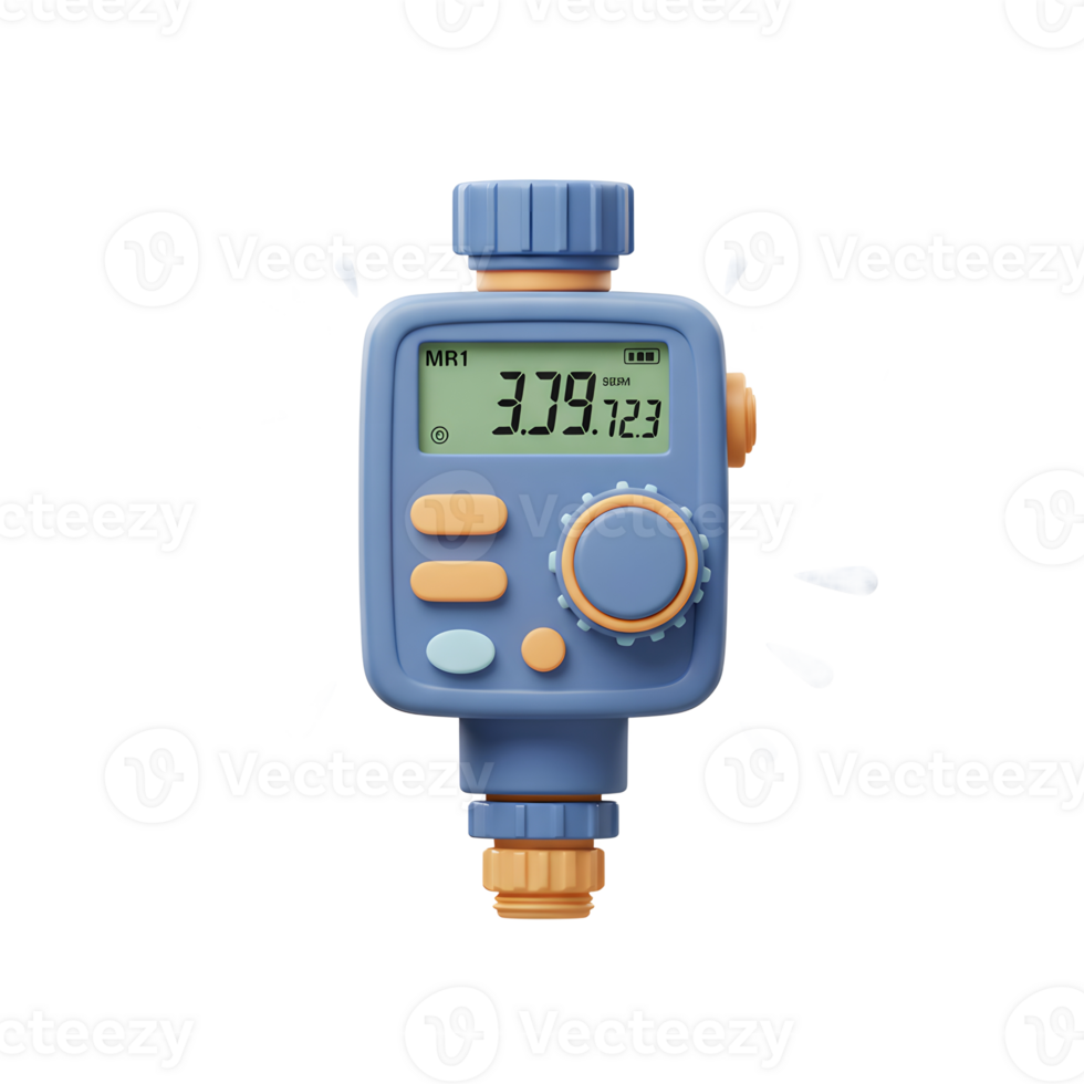 Automated Water Timer Device with Digital Display and Water Droplets png