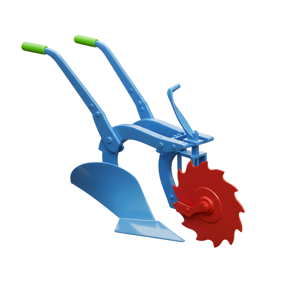 Isolated Blue and Red Agricultural Plough Tool on a White Background png