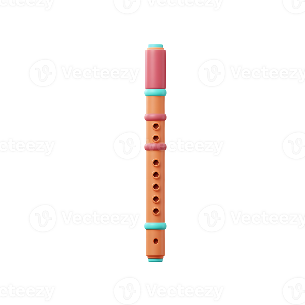 Isolated Recorder Flute Musical Instrument with Tone Holes Illustration png