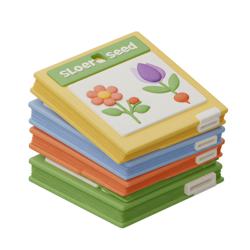 Stack of Colorful Seed Packets with Flower Illustrations Gardening Theme png
