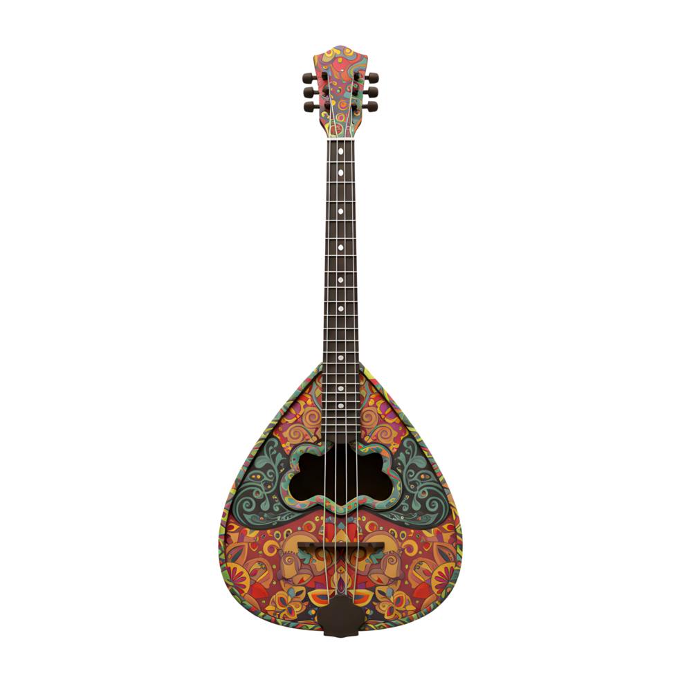 Detailed Stringed Instrument with Floral Pattern Isolated on White Background png