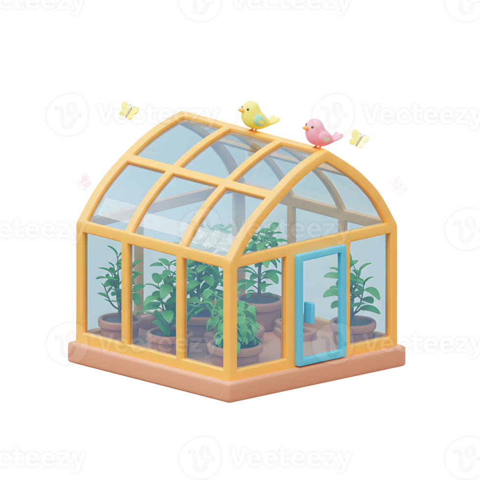 Greenhouse with Plants, Birds, and Butterflies Adds Whimsical Touch png