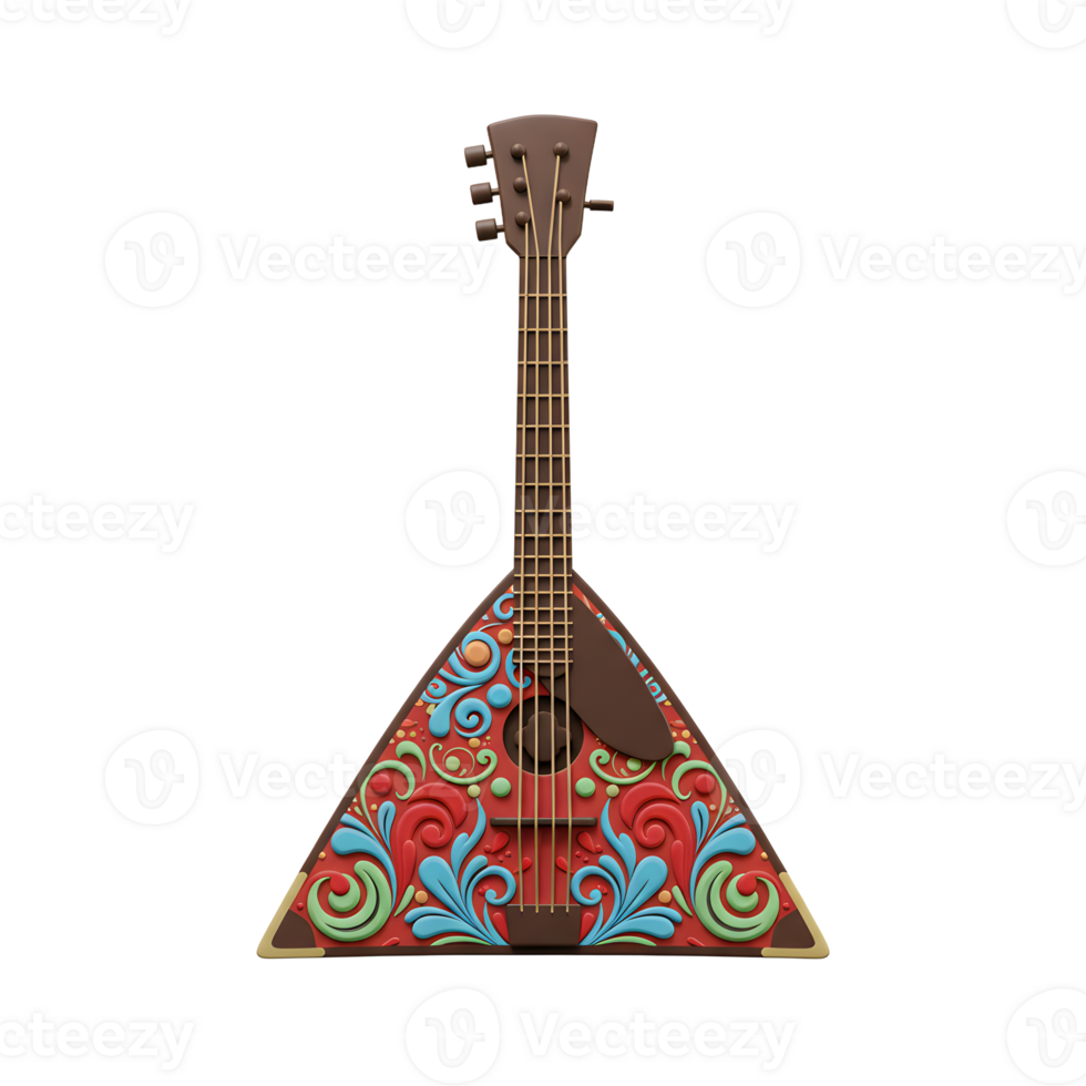 Decorated Stringed Instrument with Triangular Body against White Backdrop png