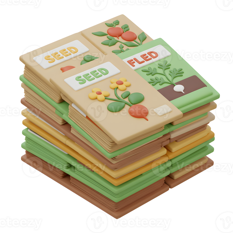 Stack of Colorful Packets with Seed Illustrations for Planting Garden png