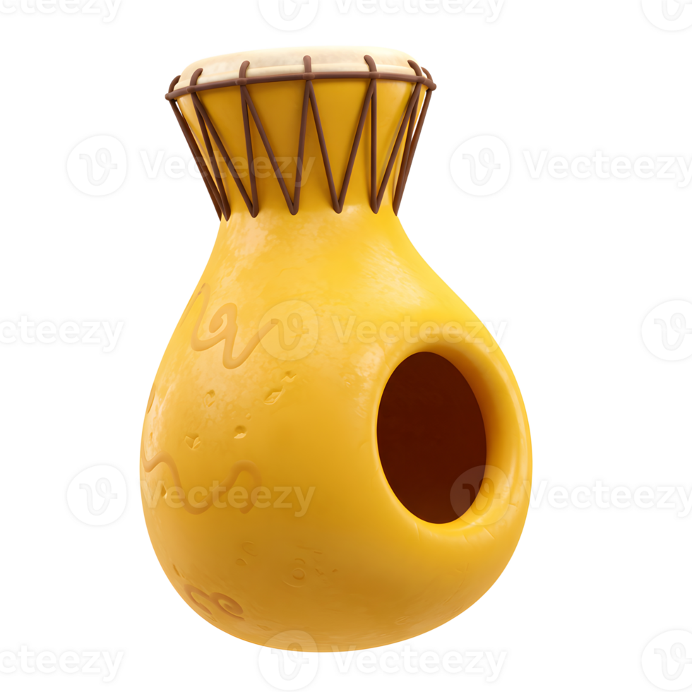 Stylized Yellow Ceramic Drum with Opening on a White Background png