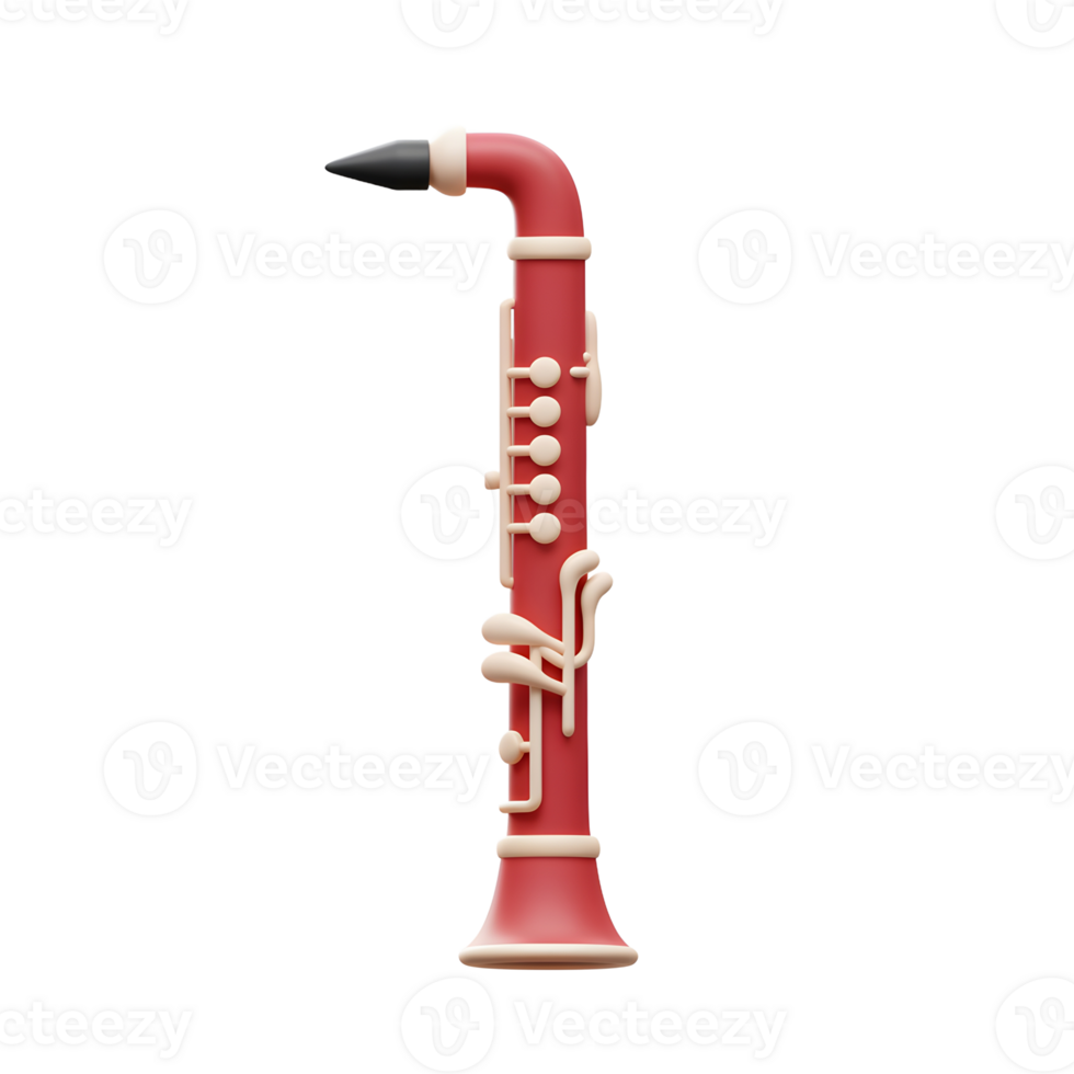 Red Clarinet Isolated on White Background 3D Rendering Musical Instrument png