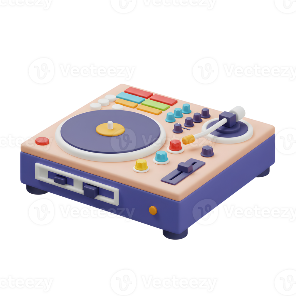 Stylized Turntable Illustration with Colorful Buttons and Knobs for Audio Fun png