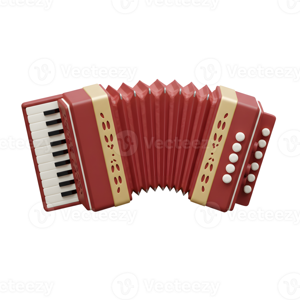 Red Accordion Musical Instrument Close-Up with Keyboard and Air Bellows png