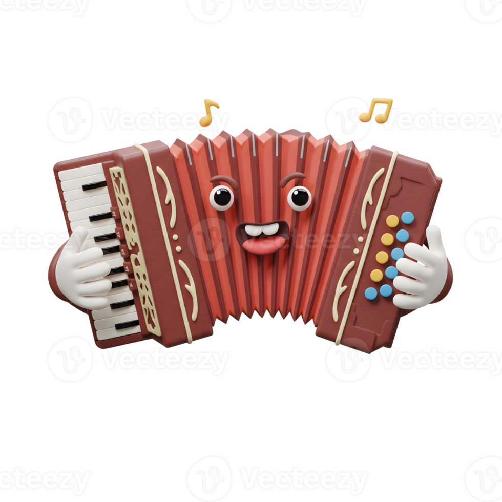 Cartoon Accordion Character Playing Music with Happy Expression Isolated png