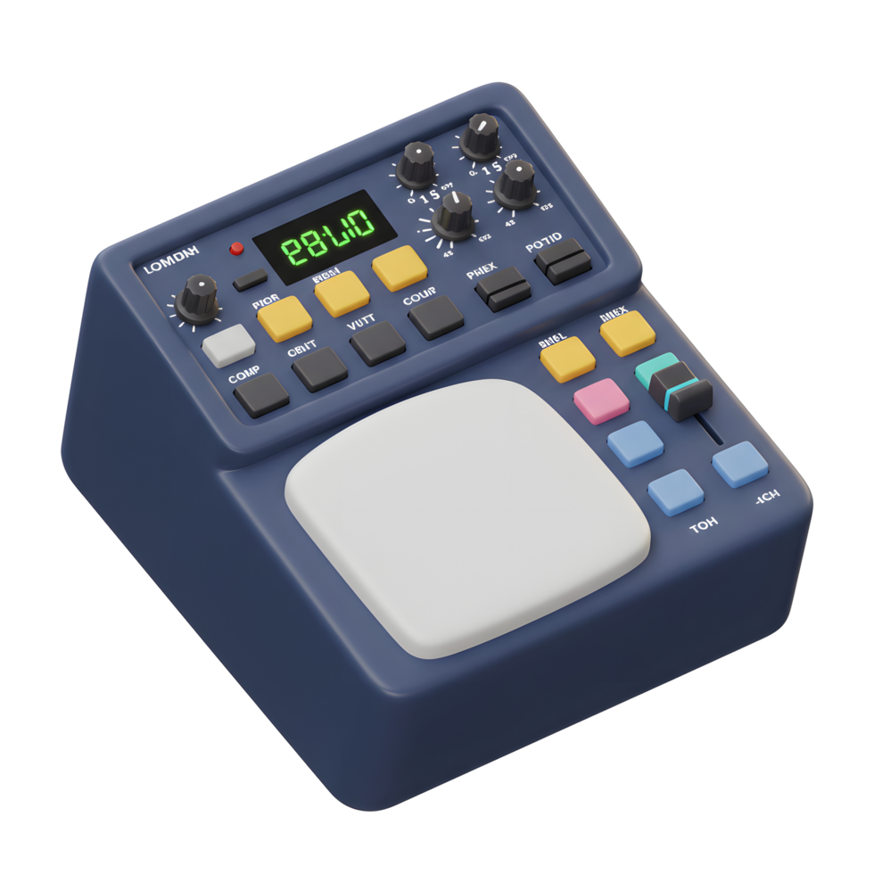 Audio Mixing Console with Knobs Buttons and Display for Music png
