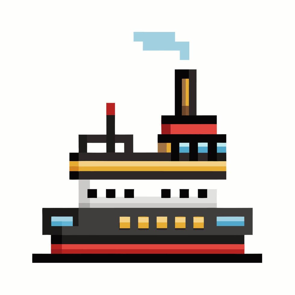 Pixel Art Steamship Illustration Retro 8 Bit Style Nautical Icon vector