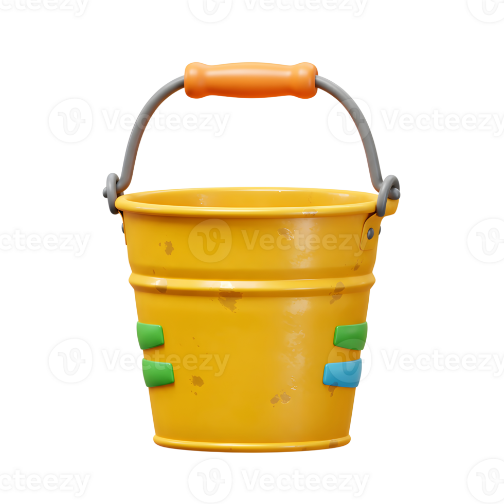 Isolated Yellow Bucket with Handle and Colorful Accents for Play png