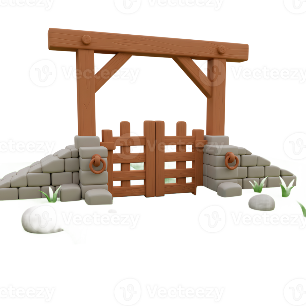 Stylized Water Gate Scene with Simple Stream and Stone Pillars png