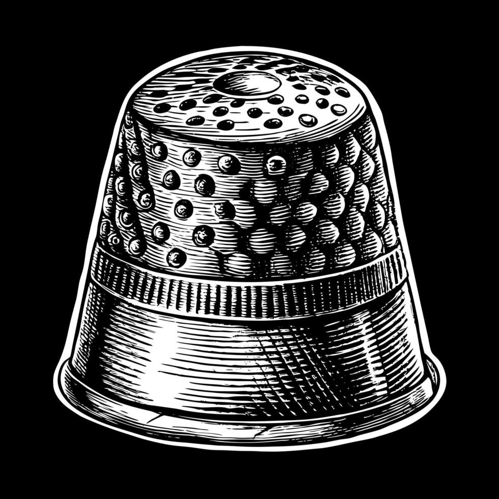 Detailed Engraved Thimble Illustration in Vintage Style vector
