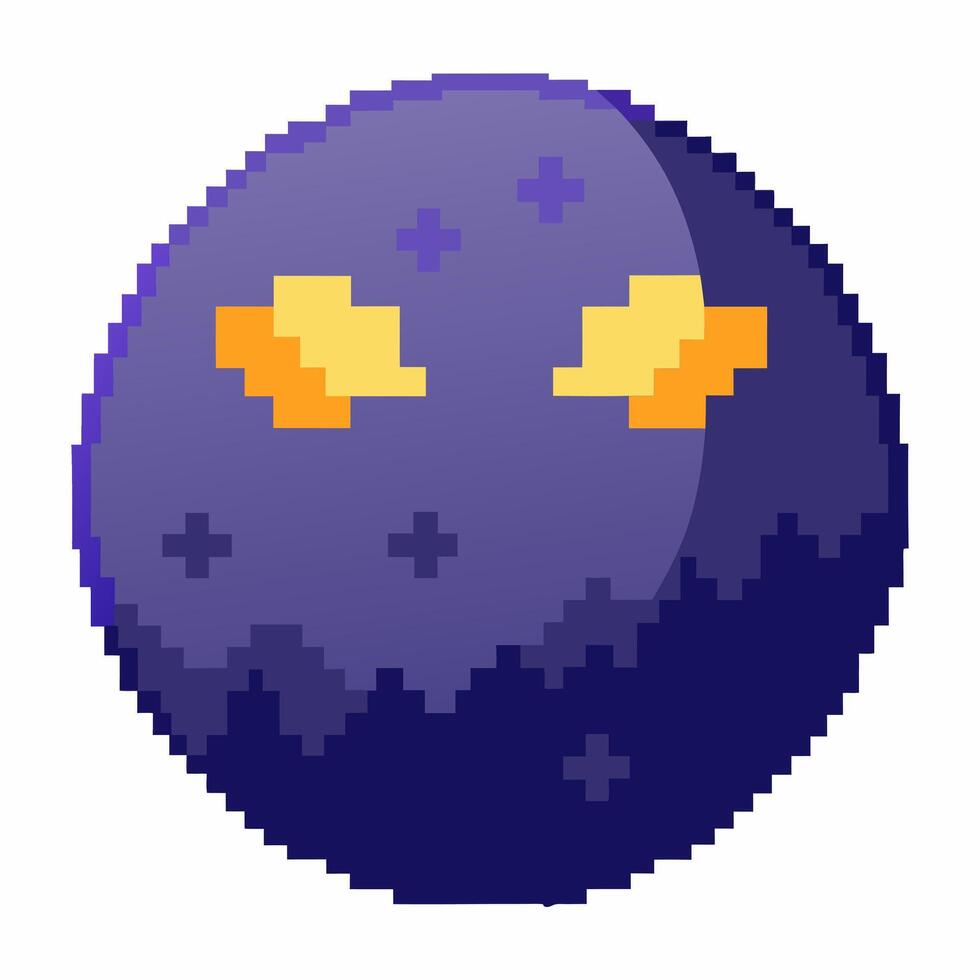 Pixel Art Glowing Eyes Dark Sphere Retro Gaming Icon Design Digital Illustration vector
