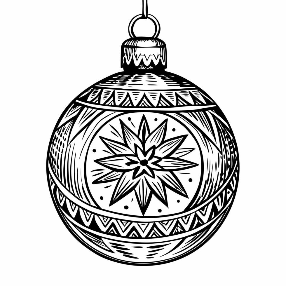 Ornate Black and White Christmas Ornament with Geometric Patterns vector