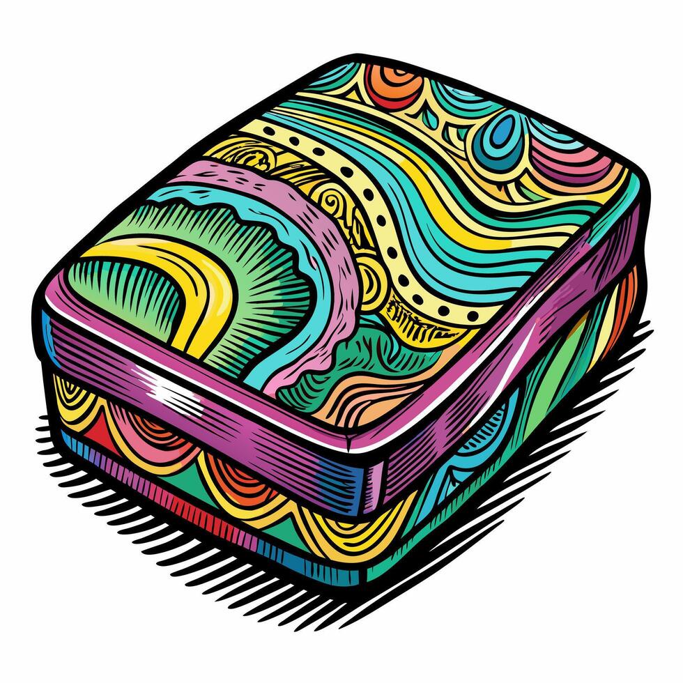 Colorful Abstract Patterned Box Vibrant Hand Drawn Intricate Design vector