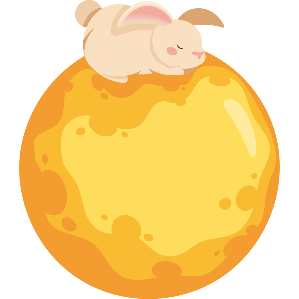 mid autumn sleep rabbit on full moon png