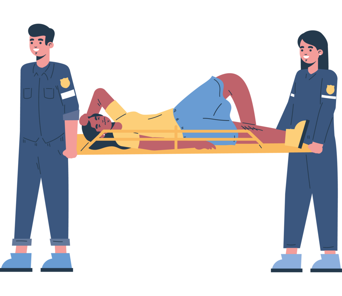 paramedics provide first aid to injured person on stretcher png