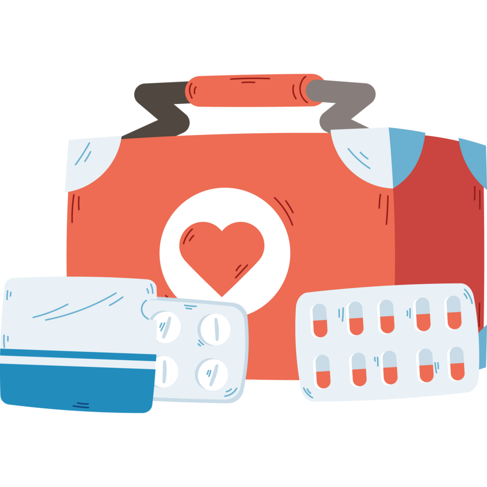 first aid medicine box with medical equipment png