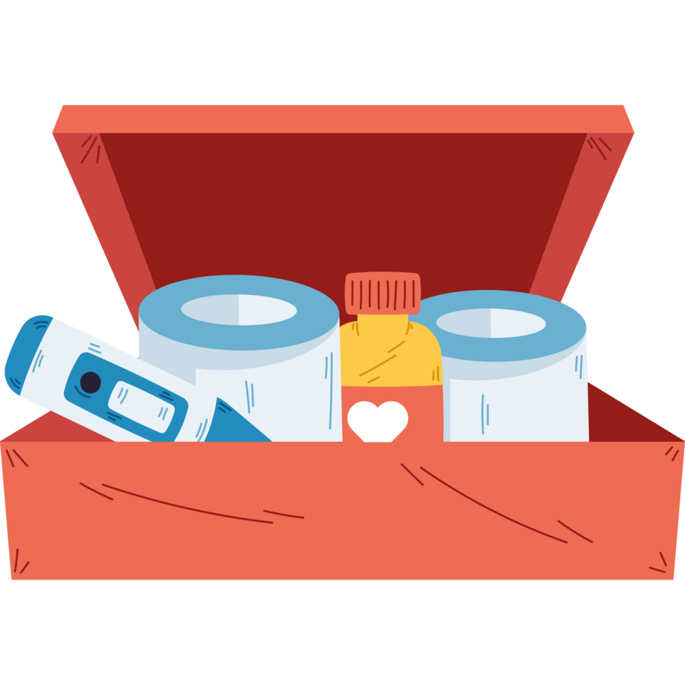 first aid kit with bandage and thermometer png