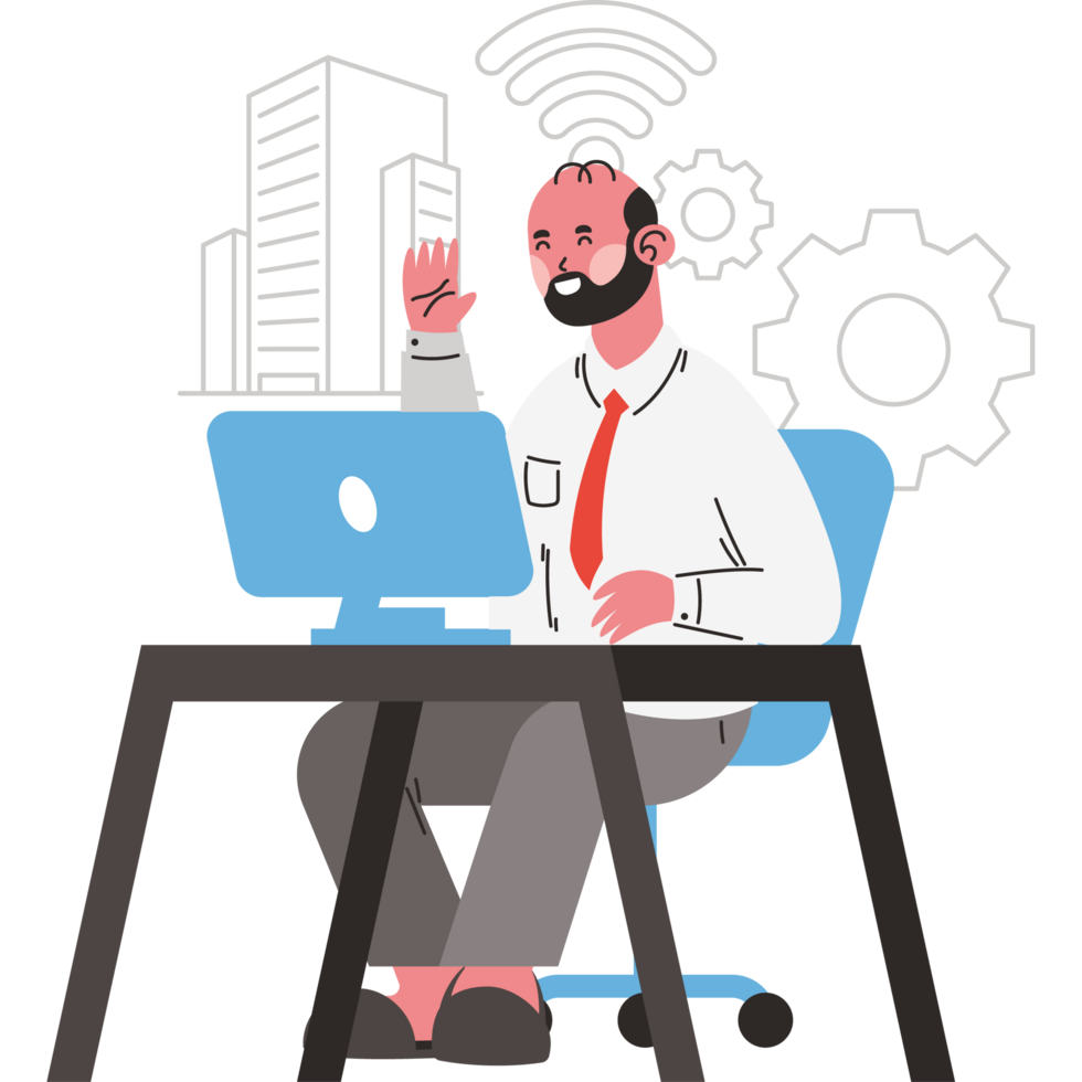 businessman in hybrid workplace png