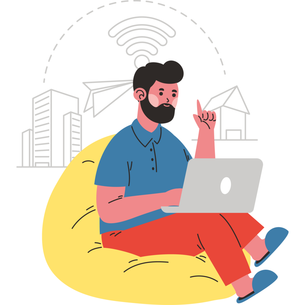adult man hybrid work from home virtually png