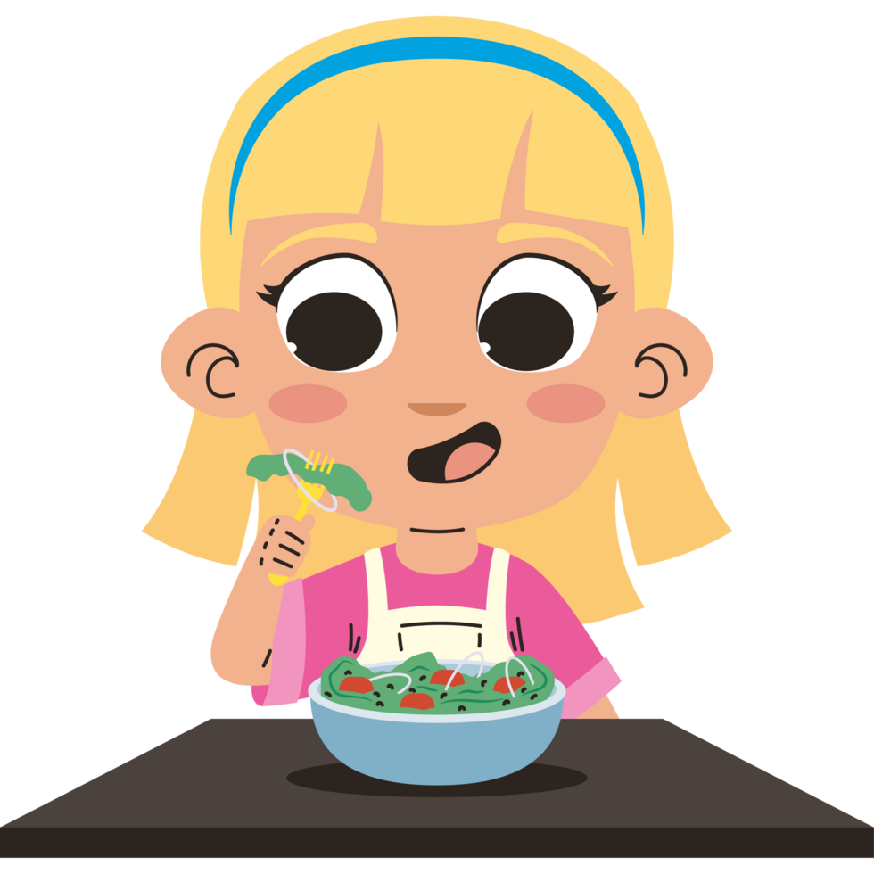 cute girl character eating vegan food png