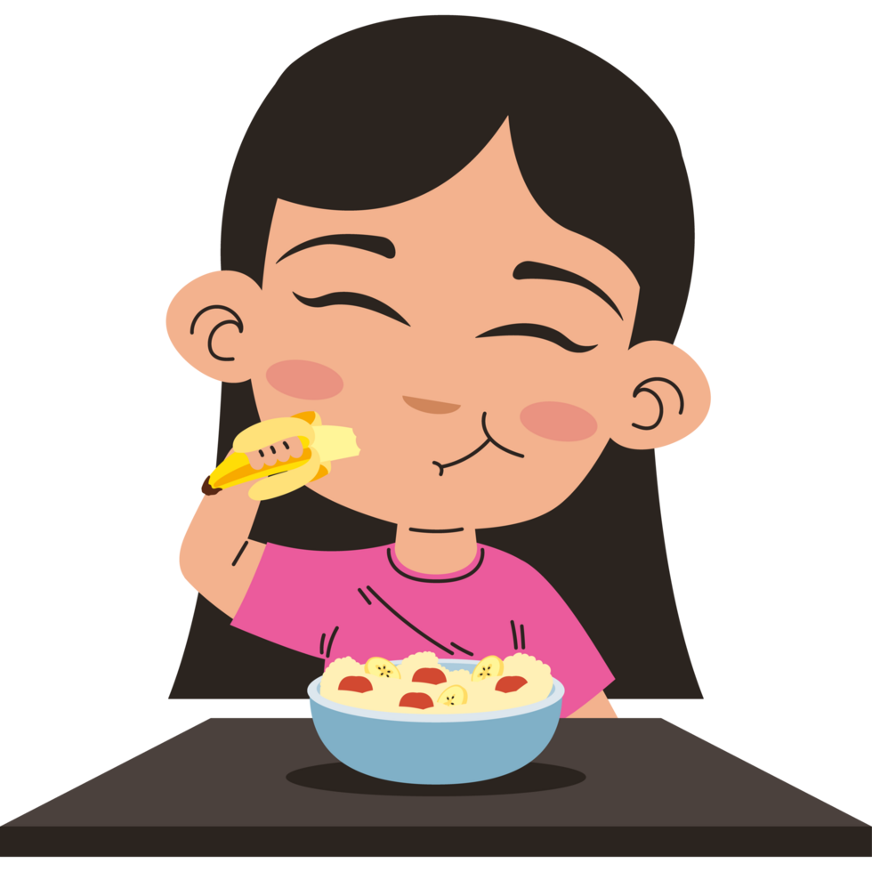 happy girl eating vegan food png