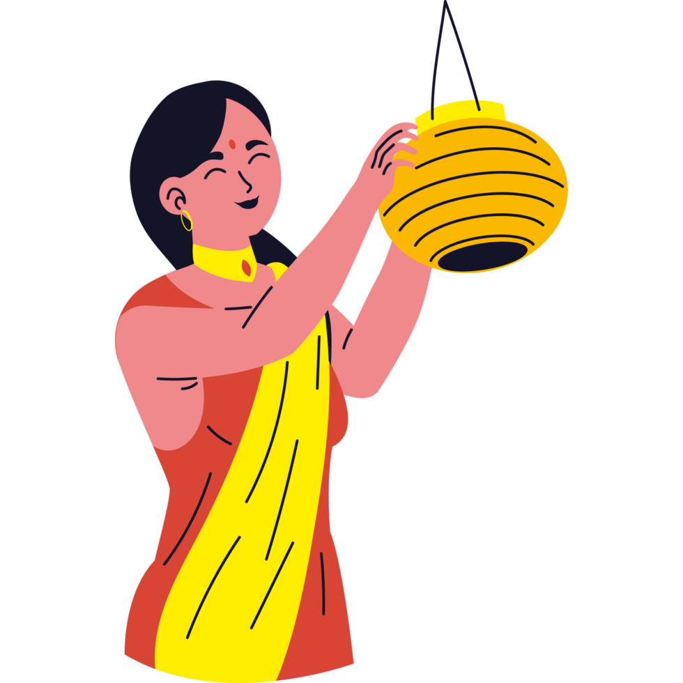 happy woman in diwali celebration png